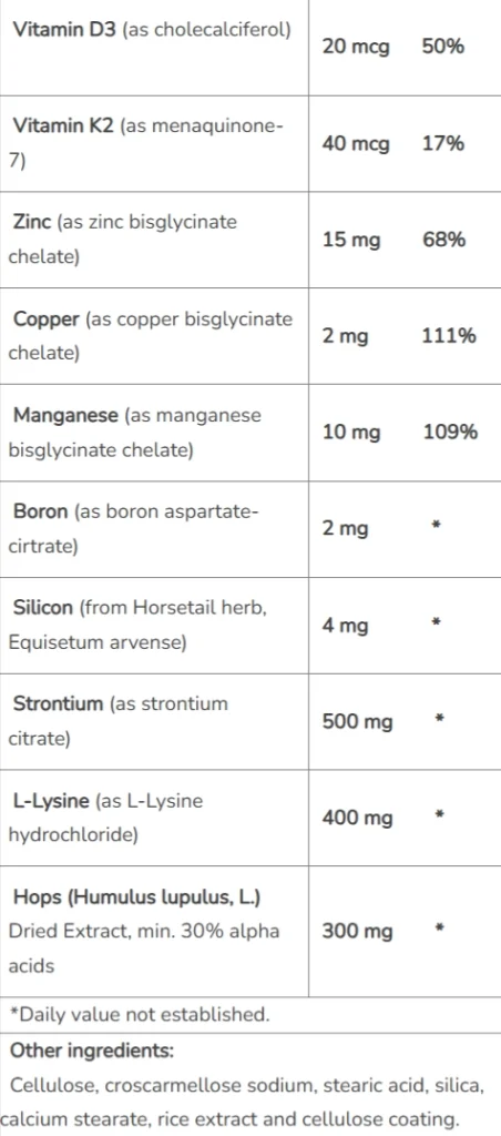 ultimate bone support Supplement Facts